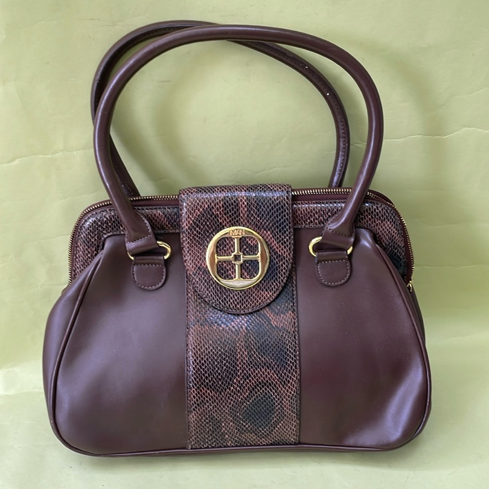Vintage dark brown/gold IMAN leather bag